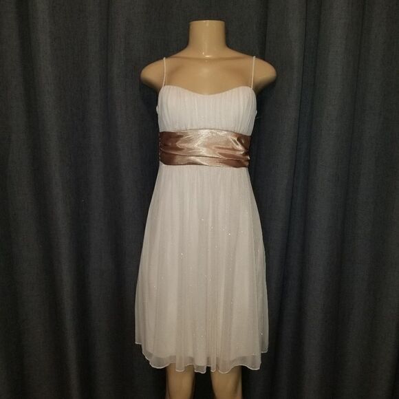 Cream-gold sparkly chiffon dress NWT SIZE SMALL - Picture 1 of 14